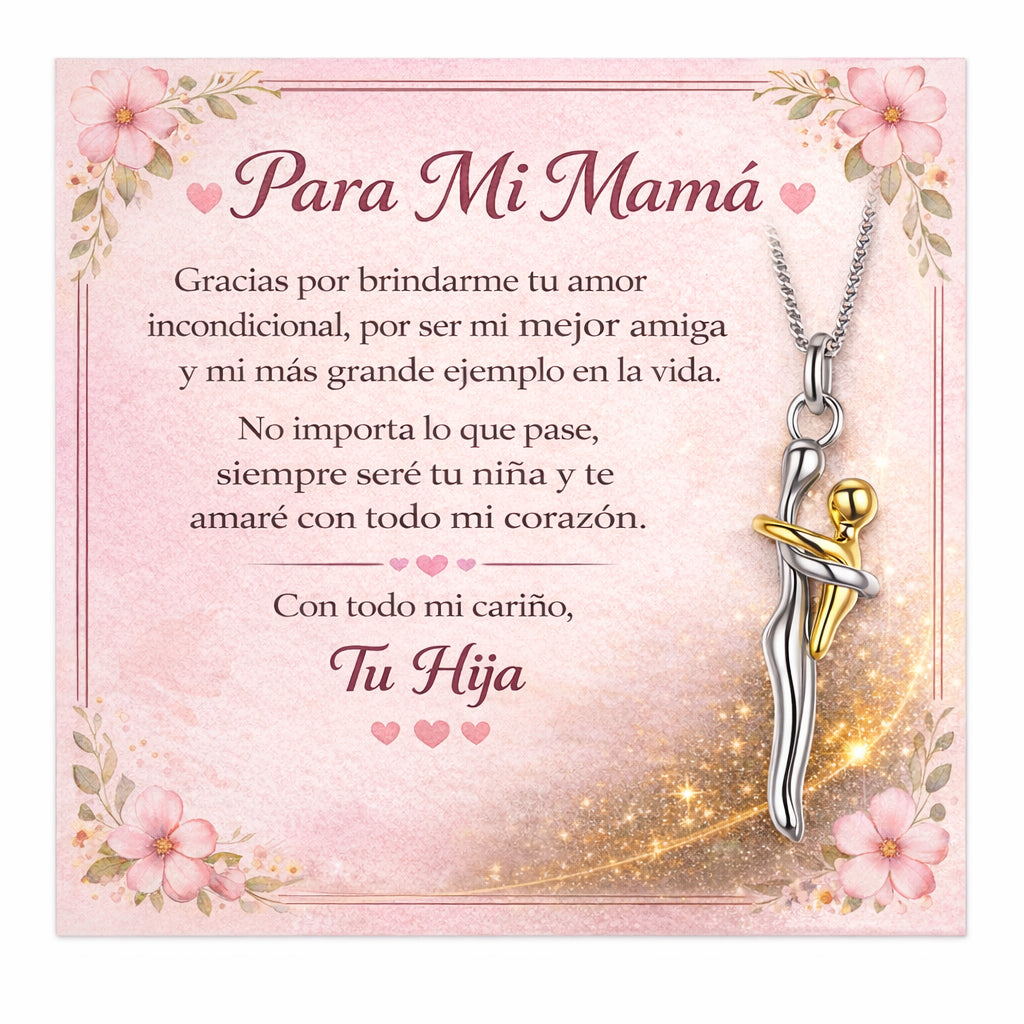 Collar abrazo de mamá en baño de plata  ❤️ GRATIS Dedicatoria + Cofre de Lujo | El regalo que ella merece 🥰