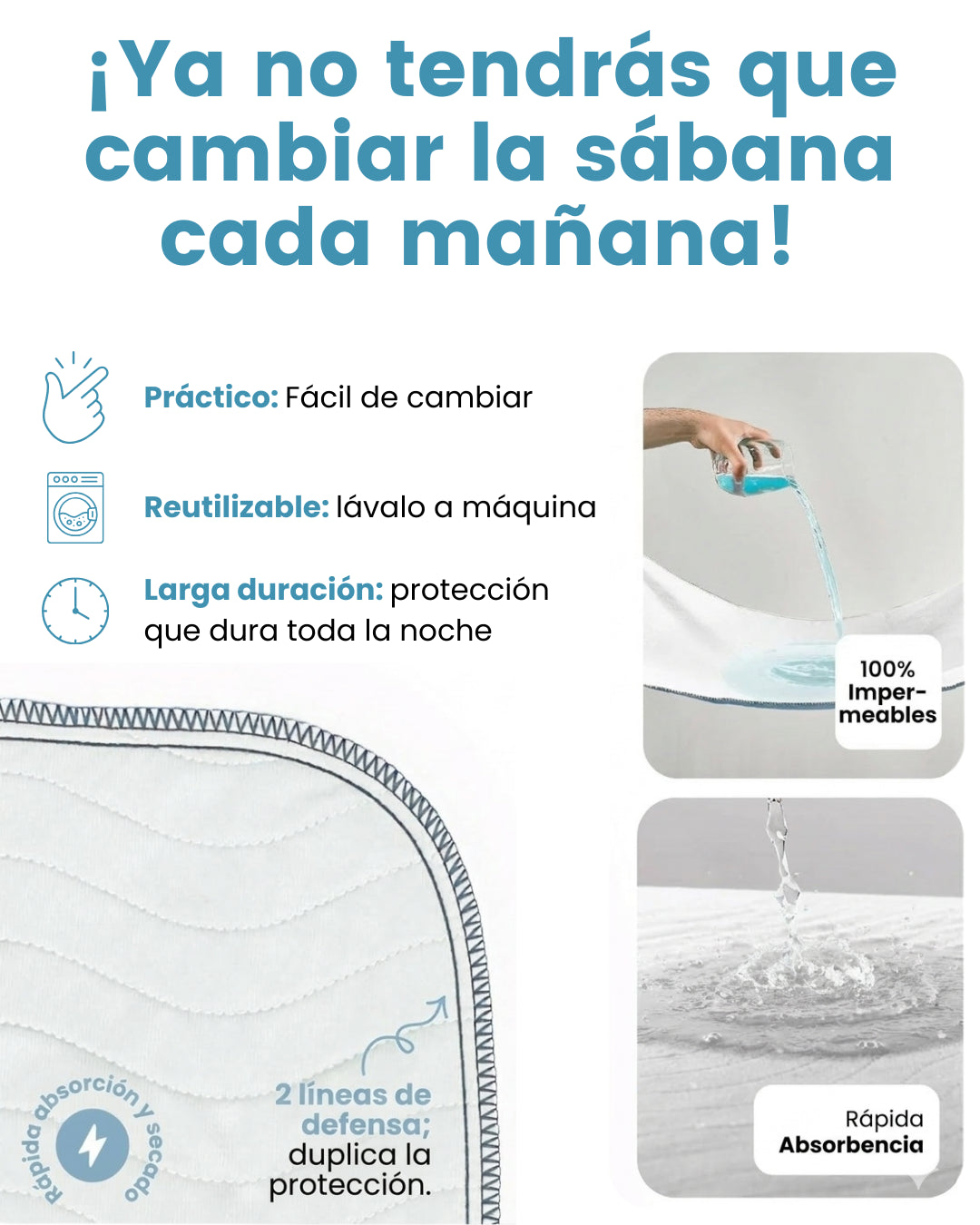Protector Colchon anti-orina x 2 Unidades | No Más Camas Mojadas  | Fácil de cambiar