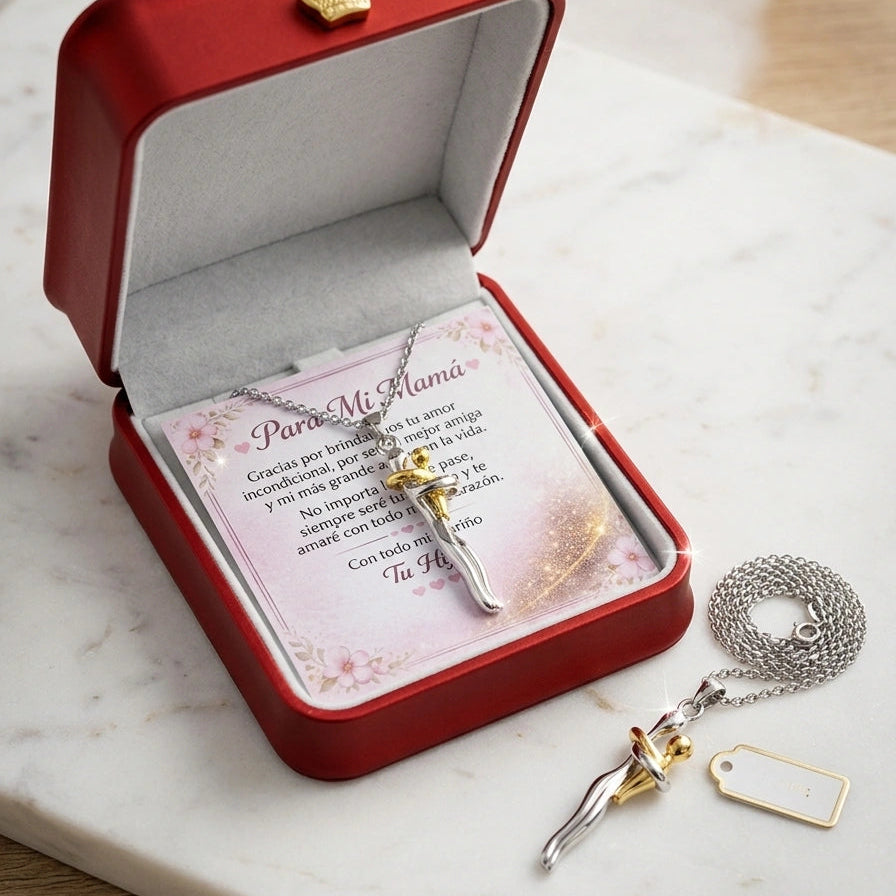 Collar abrazo de mamá en baño de plata  ❤️ GRATIS Dedicatoria + Cofre de Lujo | El regalo que ella merece 🥰